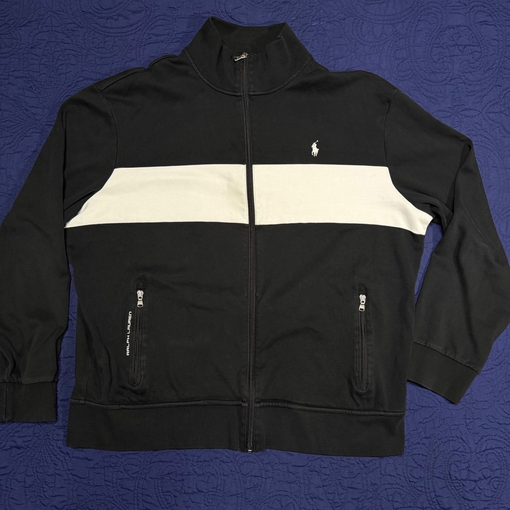 Polo Ralph Lauren Performance Track Jacket Mens XXL Black White Full Zip Pony